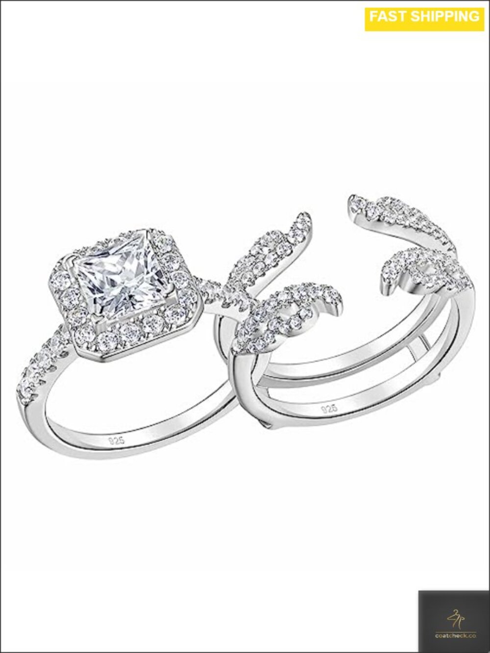 925 Sterling Silver 3.5 Carat Princess Cut Wedding Ring Set Women Bridal